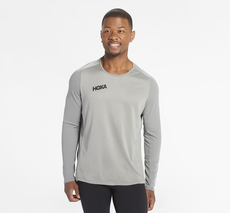 Hoka One One Tops Mens Grey - Performance Long Sleeve - 81420KWVQ